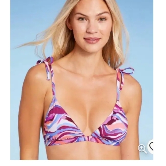 NWT shade and shore multi color wave bikini top size large - Picture 1 of 10